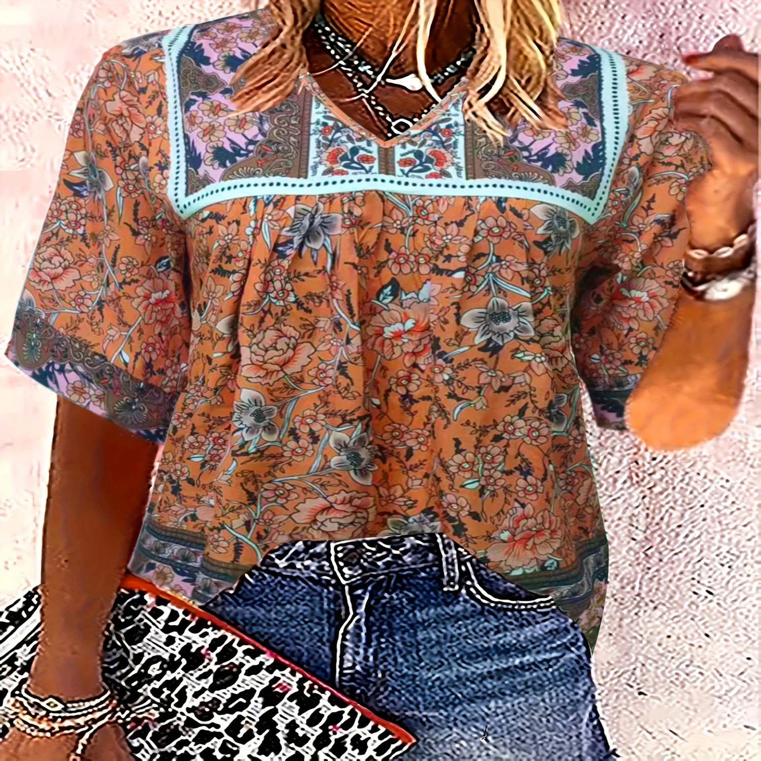 -Chic Floral V-Neck Blouse – Breezy Half-Sleeve Design – Casual Womens Wear for Spring and Summer
-Chic Floral V-Neck Blouse – Breezy Half-Sleeve Design – Casual Womens Wear for Spring and Summer