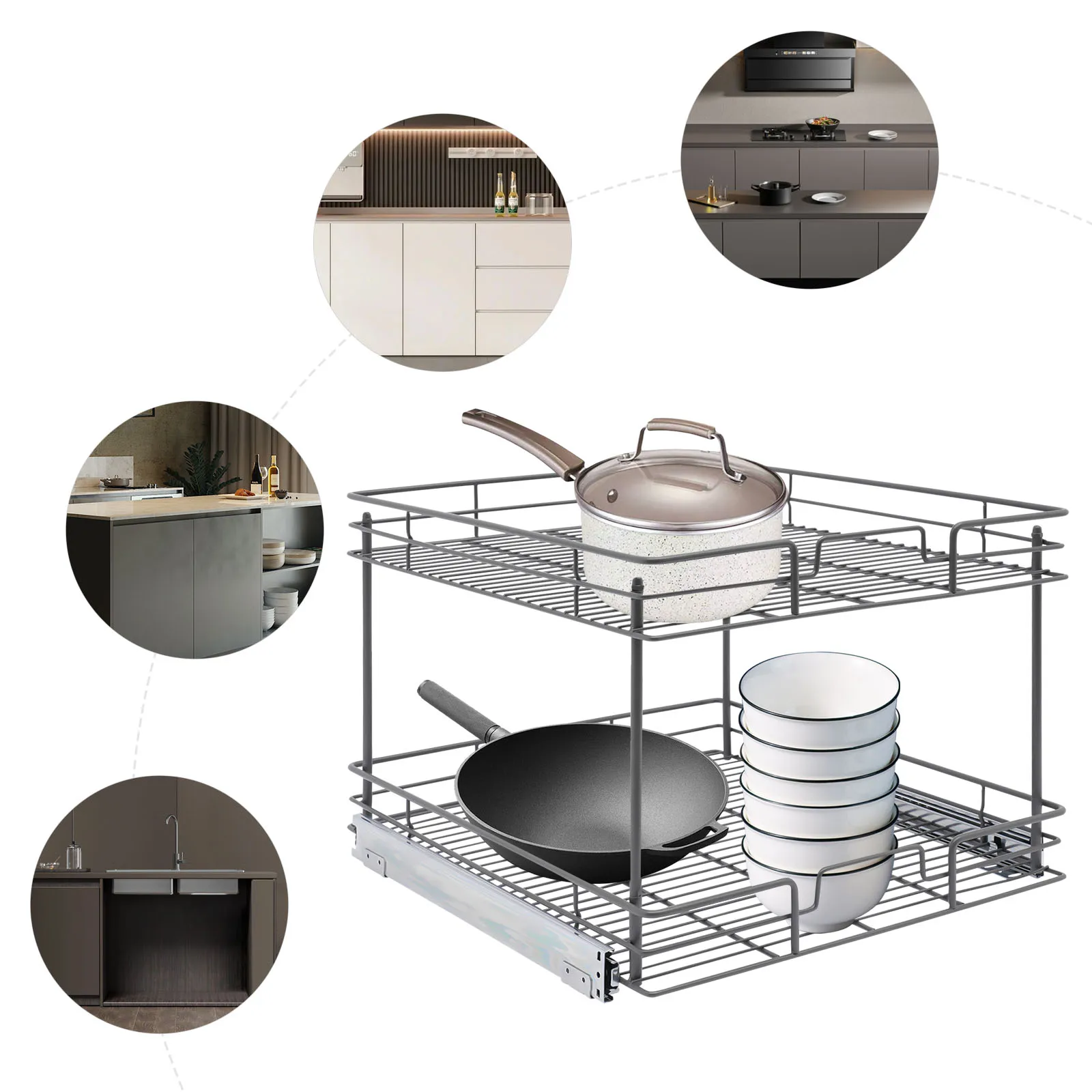 Pull-Out Cabinet Organizer with 2-Tier Storage Basket, Sturdy Iron and Chrome-Plated Design for Neat and Efficient Under Sink
Pull-Out Cabinet Organizer with 2-Tier Storage Basket, Sturdy Iron and Chrome-Plated Design for Neat and Efficient Under Sink