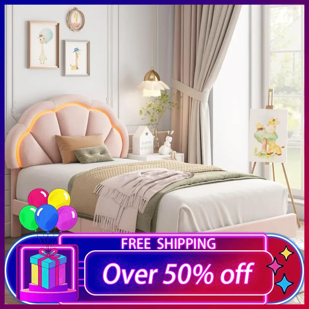 Twin Upholstered Smart LED Bed Frame with Adjustable Chic Petal Headboard, Princess Twin Size Platform Bed Frames for Kids/Girls
Twin Upholstered Smart LED Bed Frame with Adjustable Chic Petal Headboard, Princess Twin Size Platform Bed Frames for Kids/Girls