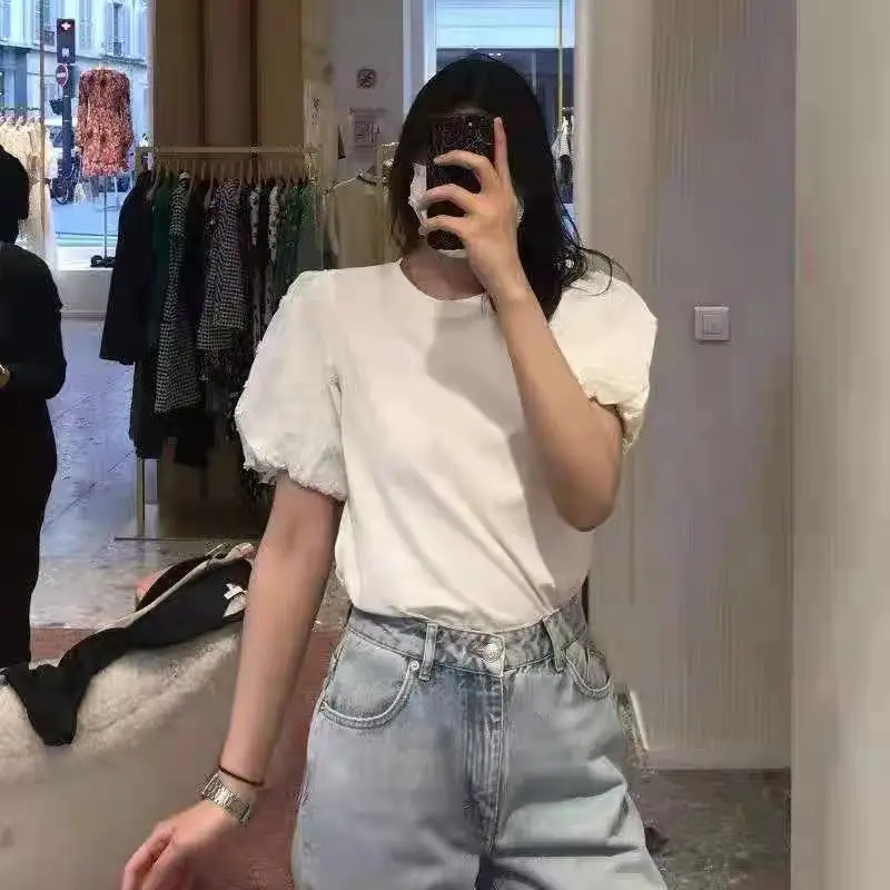 M Home 202 Spring Summer New Pure Color Embroidered Bubble Sve round Ne T irt Women Casual Sle ort Sve Cotton
M Home 202 Spring Summer New Pure Color Embroidered Bubble Sve round Ne T irt Women Casual Sle ort Sve Cotton