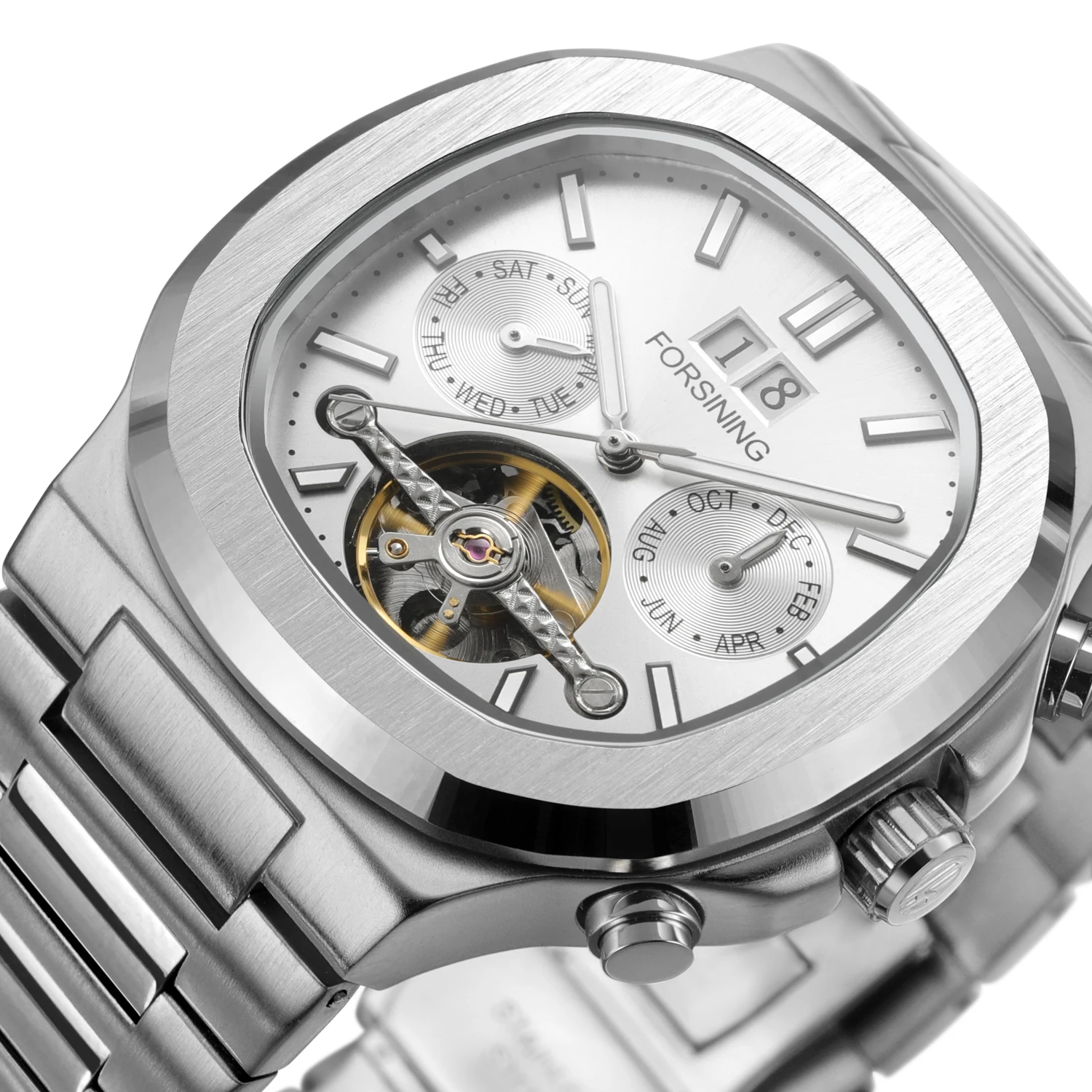 Forsining Business Mechanical Watch for Men Multifunctional Date Display Stainless Steel Strap Tourbillon Automatic Watches New
Forsining Business Mechanical Watch for Men Multifunctional Date Display Stainless Steel Strap Tourbillon Automatic Watches New