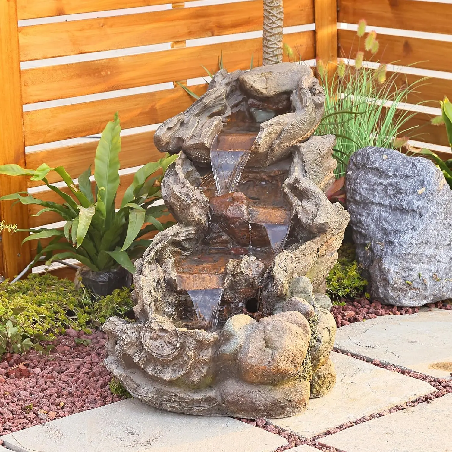 Garden Outdoor Water Fountain -42.1 Inches Cascading Tiered Wood River Outdoor Fountain with LED Lights and Pumps Home Art Decor
Garden Outdoor Water Fountain -42.1 Inches Cascading Tiered Wood River Outdoor Fountain with LED Lights and Pumps Home Art Decor