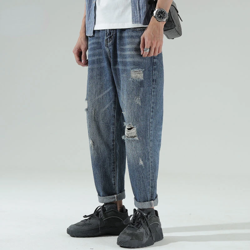 2022 Men Jeans Straight Hole Ripped Street-wear All-match Cotton Denim Trousers Mens Loose Casual Fashion Jeans Pants New Z96
2022 Men Jeans Straight Hole Ripped Street-wear All-match Cotton Denim Trousers Mens Loose Casual Fashion Jeans Pants New Z96