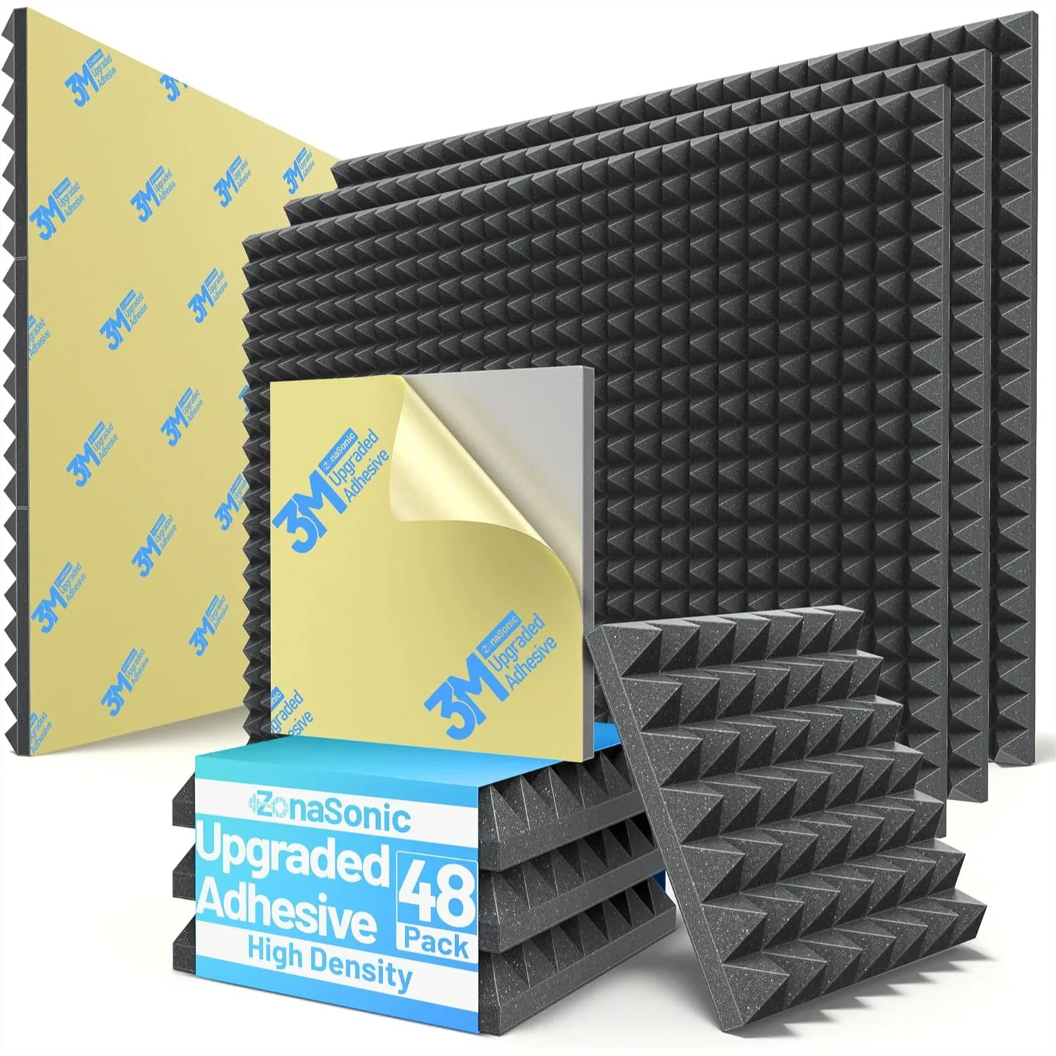 48 Pack Pyramid Sound Proof Foam Panels with Self-Adhesive, 2"x12"x12" High Density Acoustic Panels Sound Absorbing for Gaming
48 Pack Pyramid Sound Proof Foam Panels with Self-Adhesive, 2"x12"x12" High Density Acoustic Panels Sound Absorbing for Gaming