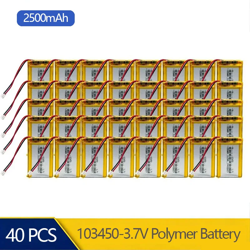 Hotsale 103450 3.7V 2500mAh Polymer Lithium Rechargeable Battery jst PH 2.0mm 2pin plug for Camera GPS navigator MP5 Headset
Hotsale 103450 3.7V 2500mAh Polymer Lithium Rechargeable Battery jst PH 2.0mm 2pin plug for Camera GPS navigator MP5 Headset