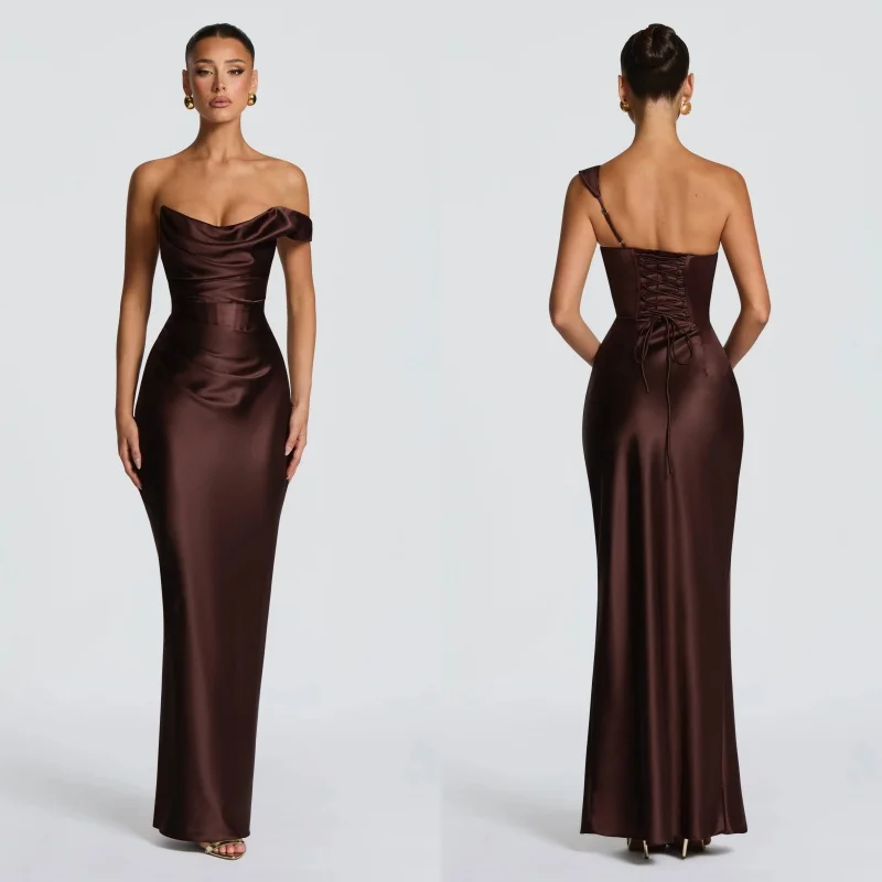 Chocolate Brown One Shoulder Evening Dresses For Women Satin Corset Back Lace Up Mermaid Maxi Gown Summer Elegant Party Dress
Chocolate Brown One Shoulder Evening Dresses For Women Satin Corset Back Lace Up Mermaid Maxi Gown Summer Elegant Party Dress
