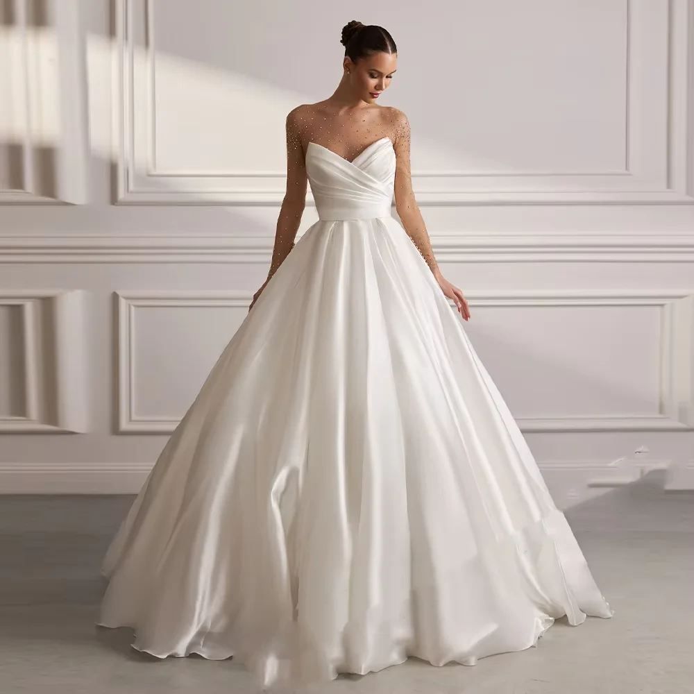 Flavinke Customized Elegant Satin Wedding Dresses 2025 For Woman Bridal A-LINE Rhinestones Pleat Buttons Vestidos Novias Boda
Flavinke Customized Elegant Satin Wedding Dresses 2025 For Woman Bridal A-LINE Rhinestones Pleat Buttons Vestidos Novias Boda