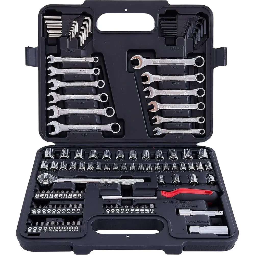 Mechanic's 121-Piece Tool Set with 1/4 & 3/8 Inch Drive, Metric Sockets, Ideal for Home, Car, and Auto Repair
Mechanic's 121-Piece Tool Set with 1/4 & 3/8 Inch Drive, Metric Sockets, Ideal for Home, Car, and Auto Repair