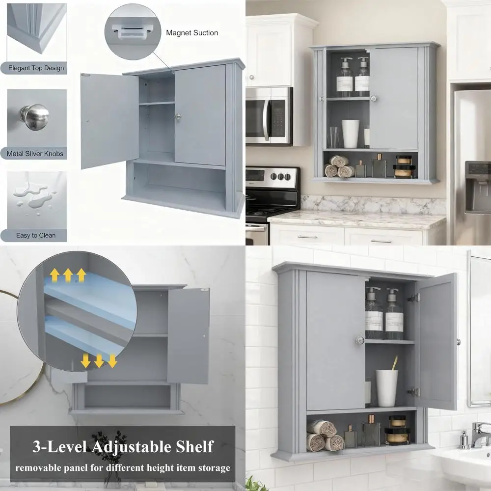 Светло-серый деревянный настенный шкаф с 2 дверцами и регулируемой полкой для ванной, кухни и прачечной
Светло-серый деревянный настенный шкаф с 2 дверцами и регулируемой полкой для ванной, кухни и прачечной