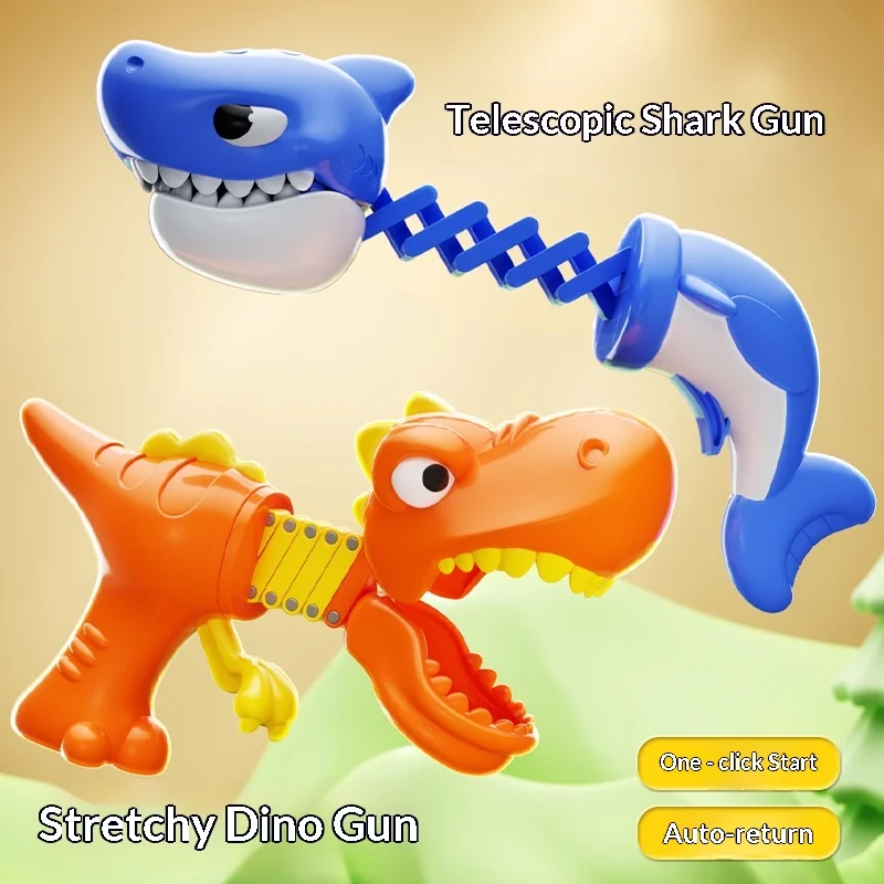 Cartoon dinosaur shark telescopic gun toy, one-button automatic rebound decompression new strange children's toy telescopic gun
Cartoon dinosaur shark telescopic gun toy, one-button automatic rebound decompression new strange children's toy telescopic gun