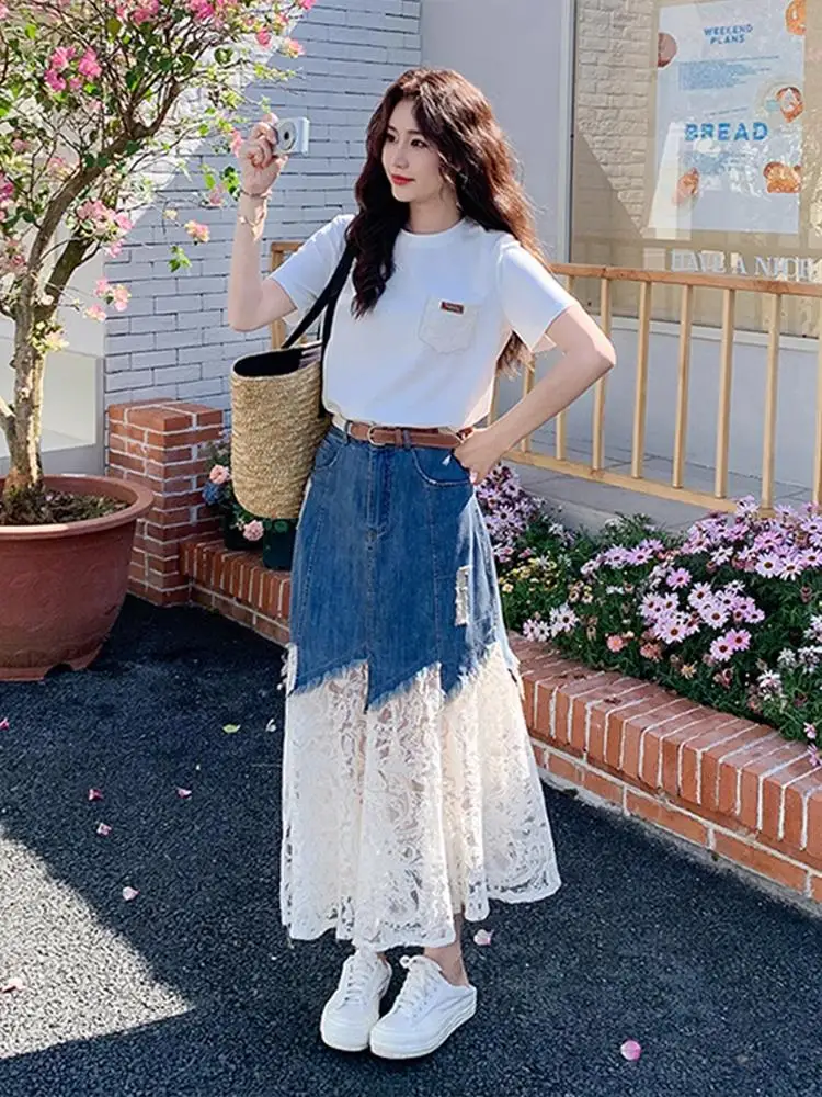 Slimming High Waist Lace Patchwork Short Sleeve Women's Skirt And T-shirt Set Summer Fashion plus Size Casual Outfit
Slimming High Waist Lace Patchwork Short Sleeve Women's Skirt And T-shirt Set Summer Fashion plus Size Casual Outfit