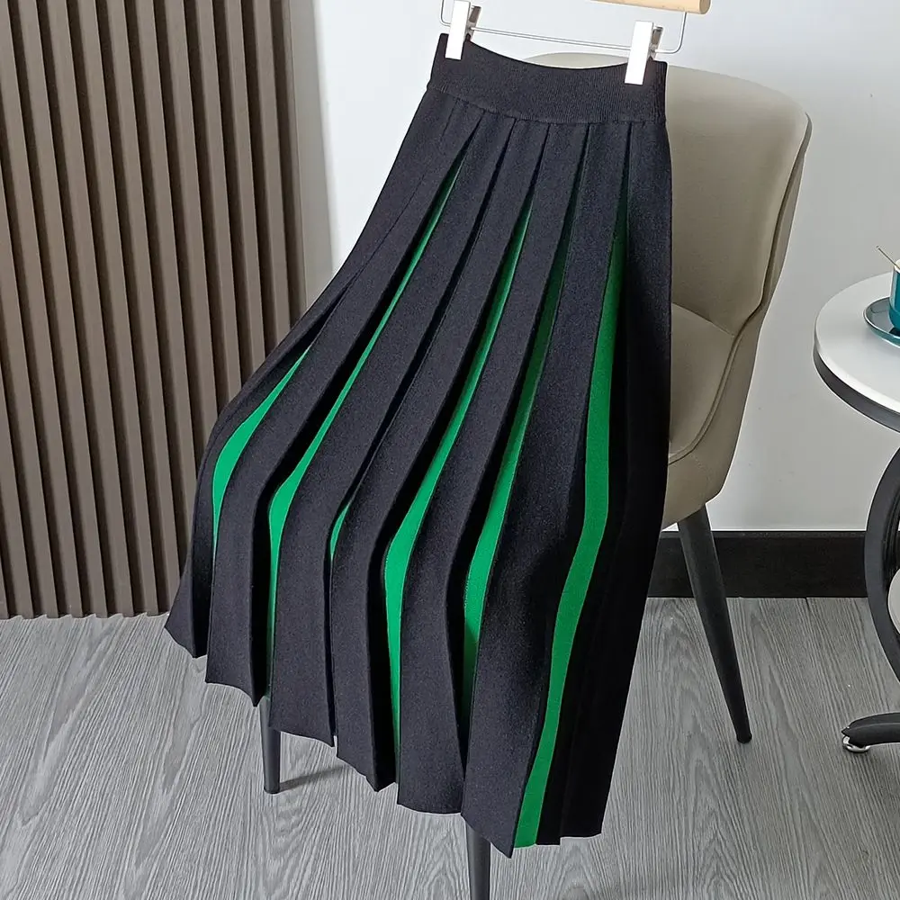 Autumn Winter Vertical Striped A-line Long Pleated Knit Skirt Color Blocks Patchwork Thickened Knitted Skirt
Autumn Winter Vertical Striped A-line Long Pleated Knit Skirt Color Blocks Patchwork Thickened Knitted Skirt