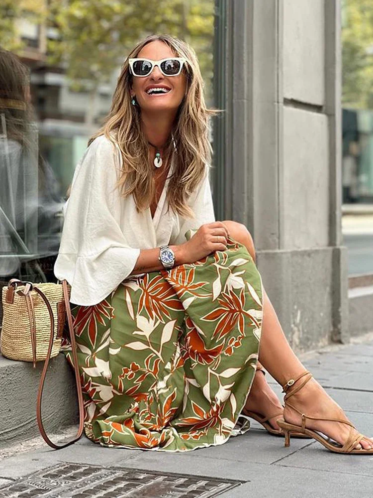 Summer New Leaf Print Armygreen Skirts Holiday Casual Swing Beach Skirt for Women Elastic Waist Jupe
Summer New Leaf Print Armygreen Skirts Holiday Casual Swing Beach Skirt for Women Elastic Waist Jupe