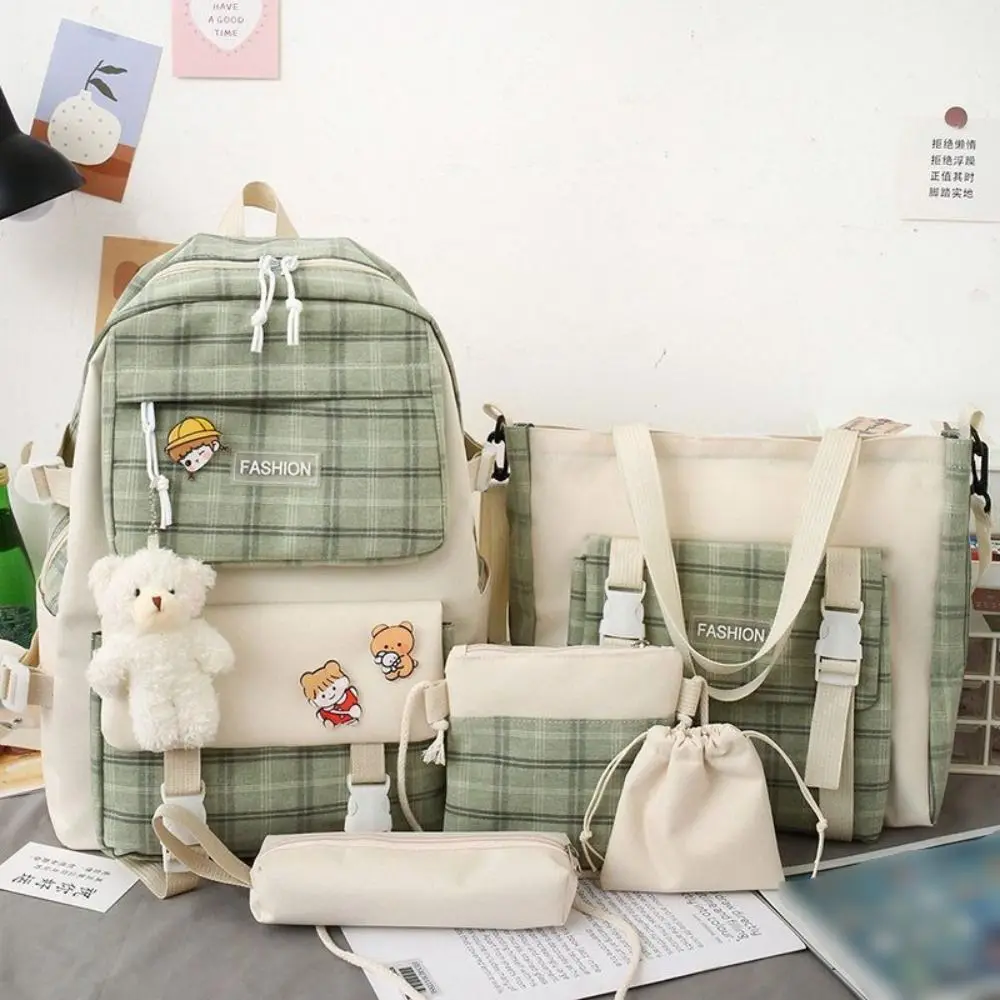 5Pcs/Set Fashion Large Capacity Cute Plaid Backpack Korean Style Y2K Cartoon Shoulder Bag Commute Canvas Student School Bag Kids
5Pcs/Set Fashion Large Capacity Cute Plaid Backpack Korean Style Y2K Cartoon Shoulder Bag Commute Canvas Student School Bag Kids