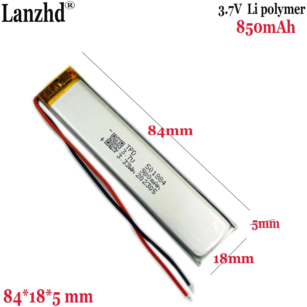 3.7V Li Polymer 501884 850mAh Lithium Battery For Wardrobe Light Cabinet Light long strip rechargeable battery
3.7V Li Polymer 501884 850mAh Lithium Battery For Wardrobe Light Cabinet Light long strip rechargeable battery