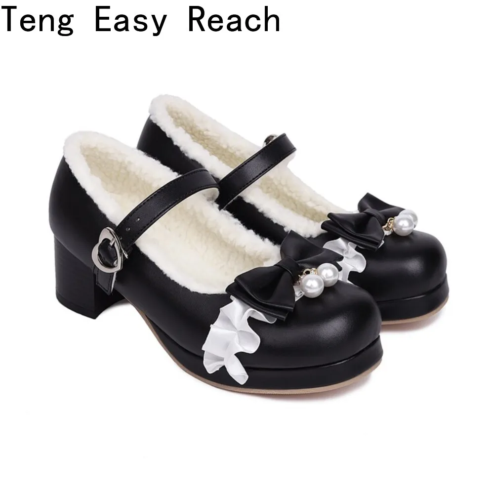 Plus Velvet Mary Janes Leather Shoes for Women Sweet Pink Bowknot Lolita Pumps Ivory Buckle Lady Single Princes Shoes Size 32-48
Plus Velvet Mary Janes Leather Shoes for Women Sweet Pink Bowknot Lolita Pumps Ivory Buckle Lady Single Princes Shoes Size 32-48