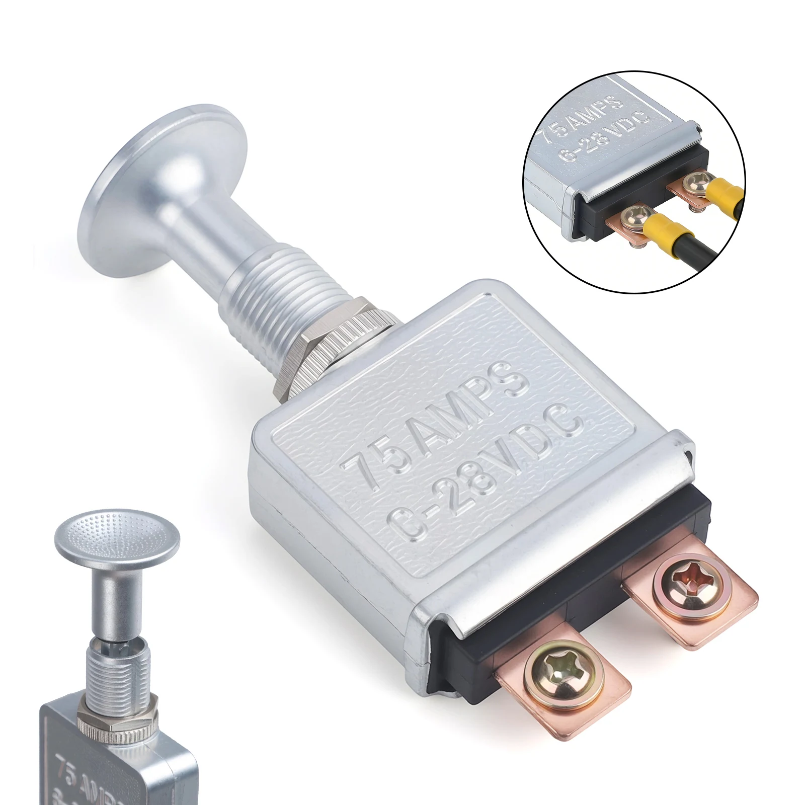 High Current Heavy Duty Push-Pull Switch On/Off 75 AMP 6-28V DC 2 Position SPST Silver Zink Alloy For Industrial Vehicle Bus
High Current Heavy Duty Push-Pull Switch On/Off 75 AMP 6-28V DC 2 Position SPST Silver Zink Alloy For Industrial Vehicle Bus