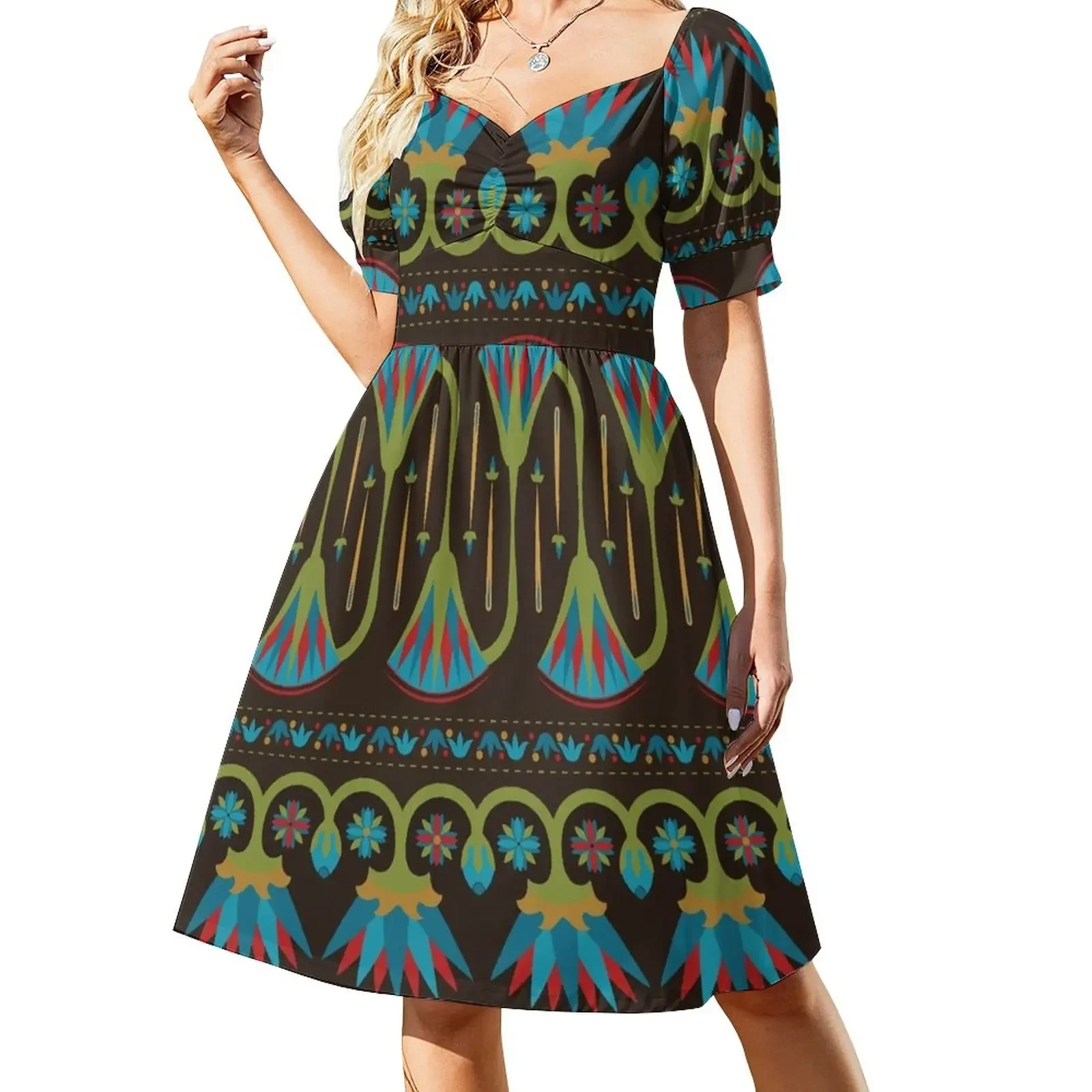 Egyptian Floral Border Pattern Short-Sleeved Dress elegant dress women's dresses luxury dress for women summer
Egyptian Floral Border Pattern Short-Sleeved Dress elegant dress women's dresses luxury dress for women summer