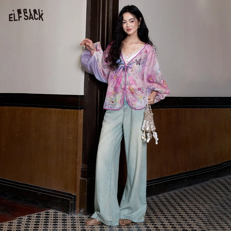 ELFSACK Denim Wide Leg Pants, Light Blue Summer Casual Palazzo Trousers, Romantic Streetwear
ELFSACK Denim Wide Leg Pants, Light Blue Summer Casual Palazzo Trousers, Romantic Streetwear