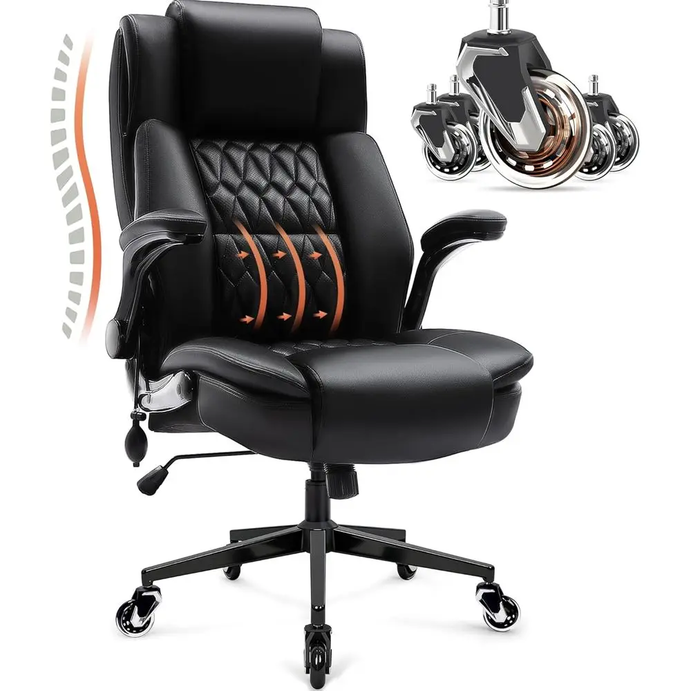 Ergonomic High-Back Office Chair: Adjustable Lumbar, Padded Arms, Metal Base, Leatherette, 2 Pockets, Black
Ergonomic High-Back Office Chair: Adjustable Lumbar, Padded Arms, Metal Base, Leatherette, 2 Pockets, Black