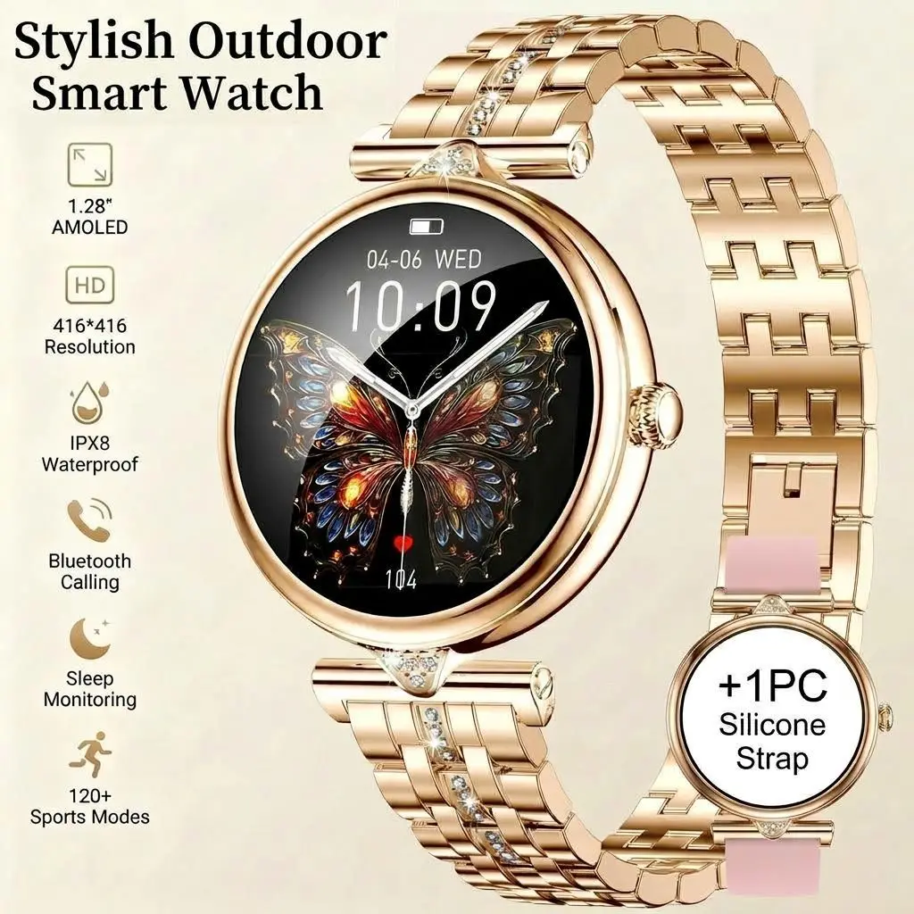 2026ladies smartwatch,1.28''416*416 HD screen, IPX8 waterproof,120+sports mode,wireless call,Sport Track,holiday/Christmas gifts
2026ladies smartwatch,1.28''416*416 HD screen, IPX8 waterproof,120+sports mode,wireless call,Sport Track,holiday/Christmas gifts
