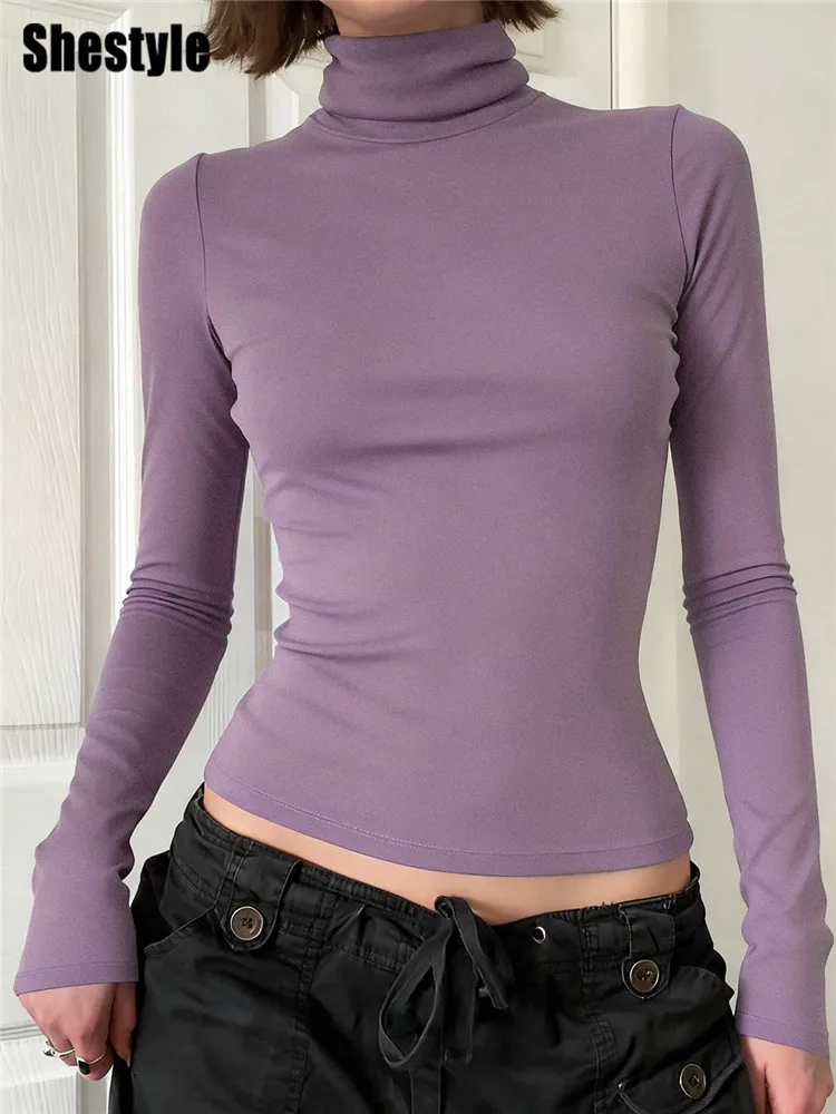 Shestyle 2025 Базовая удобная футболка с высоким воротником для женщин, тонкая домашняя одежда, однотонные простые повседневные универсальные топы, осенняя мода, фиолетовый
Shestyle 2025 Базовая удобная футболка с высоким воротником для женщин, тонкая домашняя одежда, однотонные простые повседневные универсальные топы, осенняя мода, фиолетовый