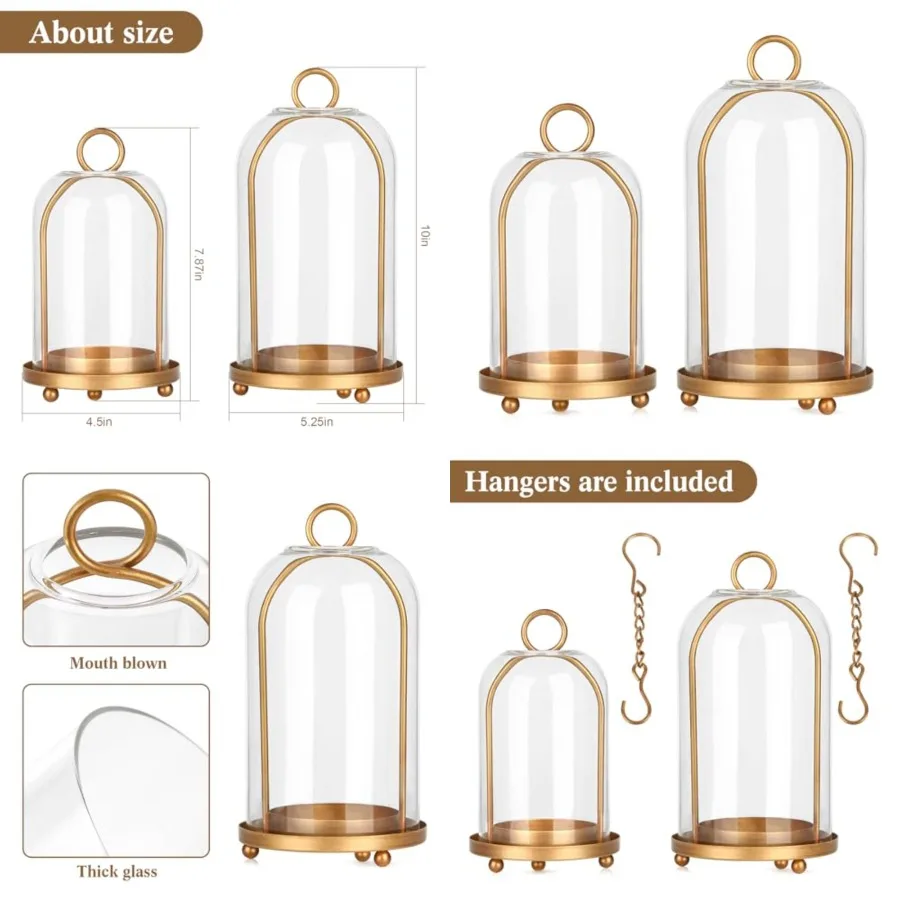 Vintage Brass Metal Candle Lantern with Thick Glass Dome Set of 2 Shabby Chic Style Candle Holders 5.25"x10" and 4.5"x7.87" Han
Vintage Brass Metal Candle Lantern with Thick Glass Dome Set of 2 Shabby Chic Style Candle Holders 5.25"x10" and 4.5"x7.87" Han