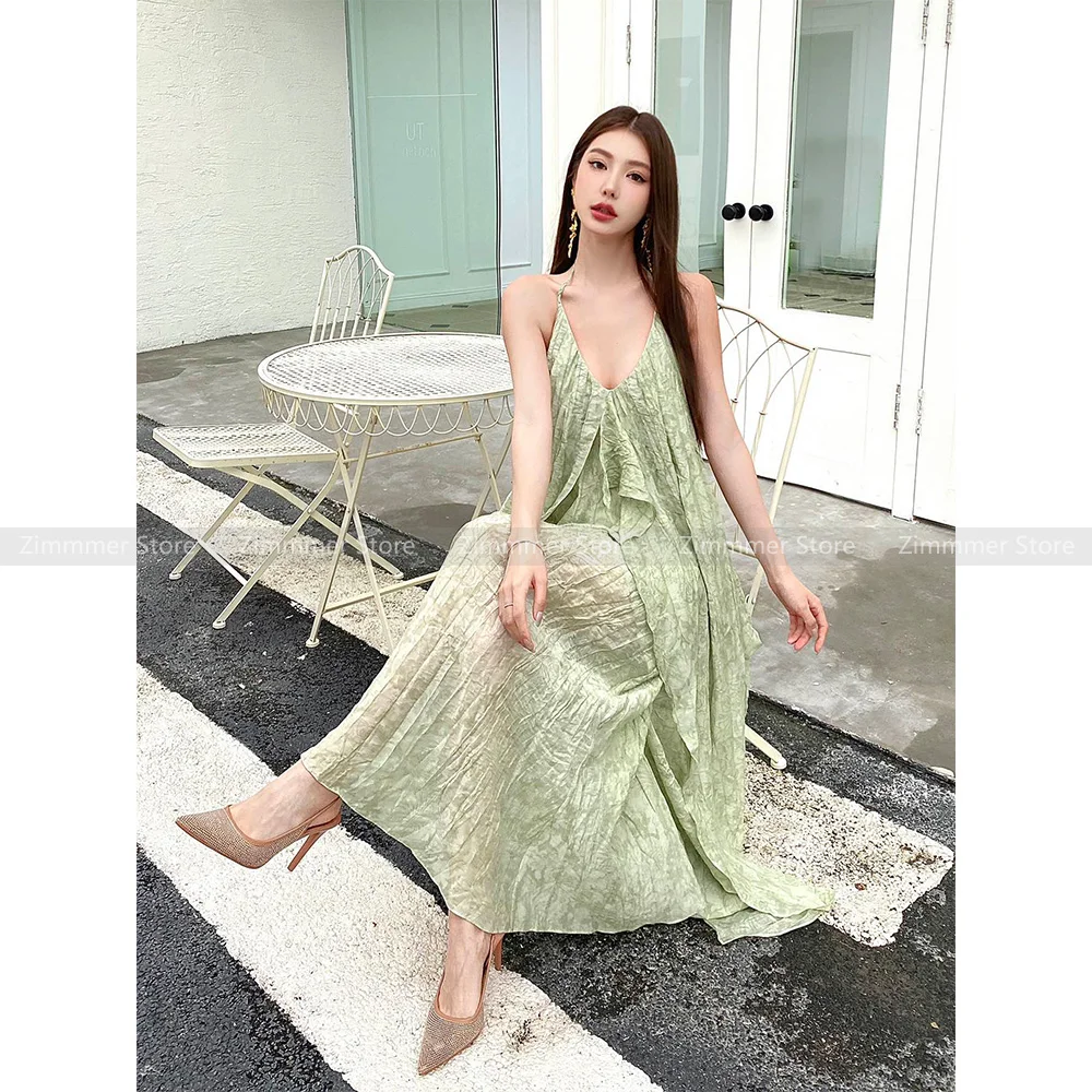 Sexy V-neck neck halter green dress women 2024 summer new French holiday long skirt
Sexy V-neck neck halter green dress women 2024 summer new French holiday long skirt
