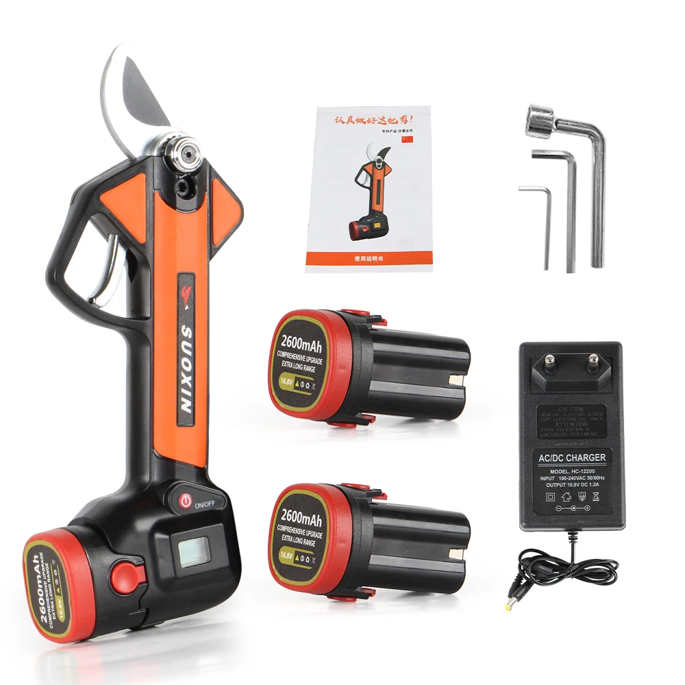 Brushless electric pruning shears, portable cordless pruning shears with LCD screen and SK5 blades for garden tree pruning
Brushless electric pruning shears, portable cordless pruning shears with LCD screen and SK5 blades for garden tree pruning