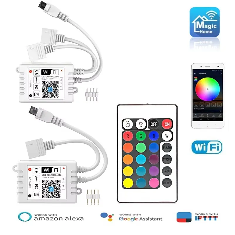 RGB Tape 5050 2835 Led Wifi Controller Bluetooth WiFi LED Controller led strip DC5V 12V 24V IR Remote Control Alexa Google
RGB Tape 5050 2835 Led Wifi Controller Bluetooth WiFi LED Controller led strip DC5V 12V 24V IR Remote Control Alexa Google