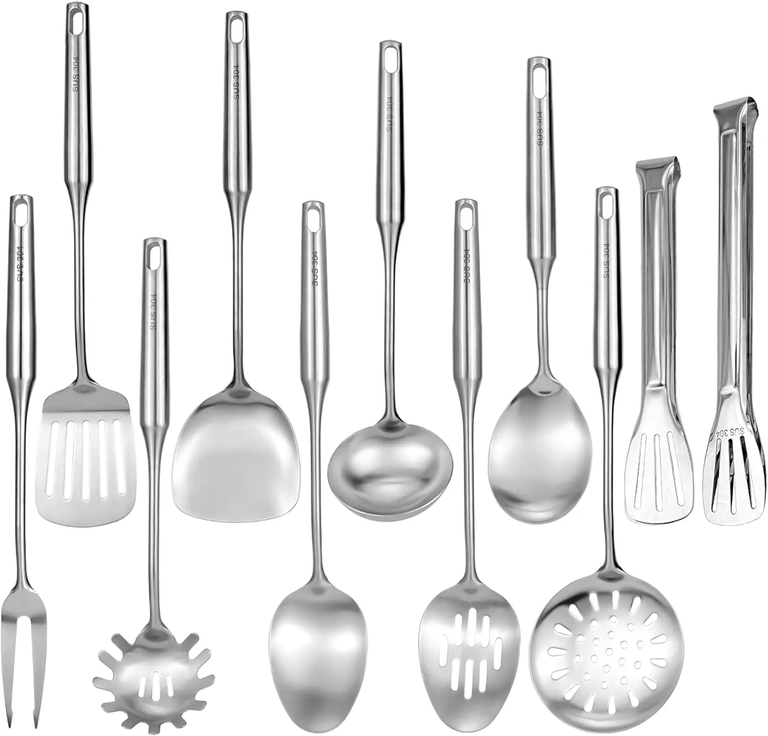 11-Piece Stainless Steel Kitchen Utensil Set, 304 18/10 Metal Cooking Tools with Spatula, Ladle, Tongs, Pasta Server, Dishwasher Safe
11-Piece Stainless Steel Kitchen Utensil Set, 304 18/10 Metal Cooking Tools with Spatula, Ladle, Tongs, Pasta Server, Dishwasher Safe