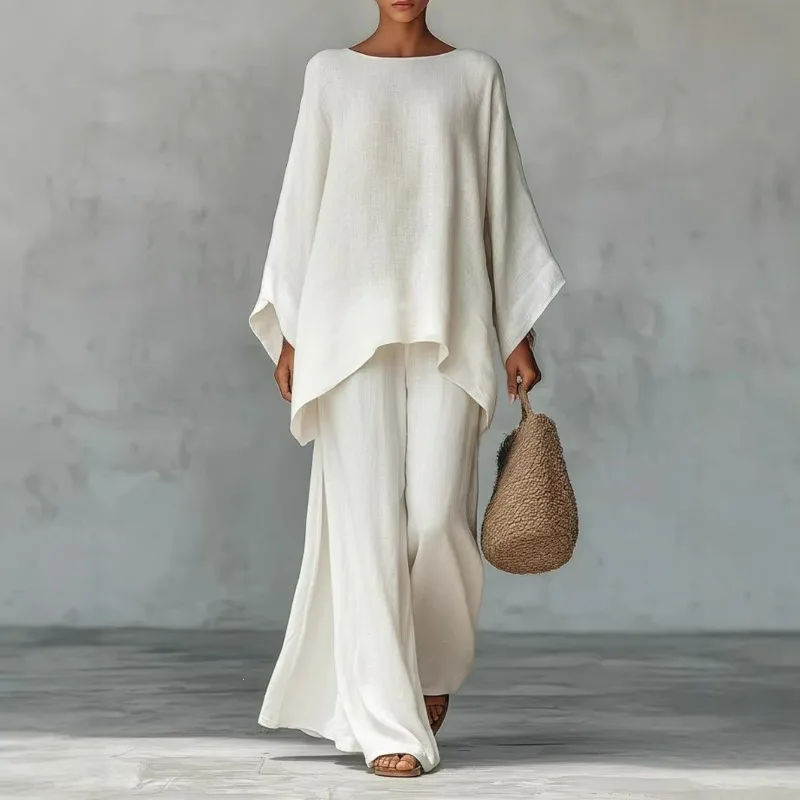 2026 European and American cross-border new Women's elegant simple loose cotton and linen top wide-leg pants casual set fashion
2026 European and American cross-border new Women's elegant simple loose cotton and linen top wide-leg pants casual set fashion