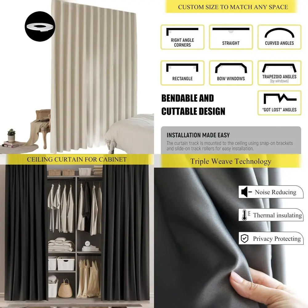 95% Blackout Privacy Ceiling Track Curtain Set, 10ft Wide x 9ft Tall, Cream Beige, Single Panel
95% Blackout Privacy Ceiling Track Curtain Set, 10ft Wide x 9ft Tall, Cream Beige, Single Panel