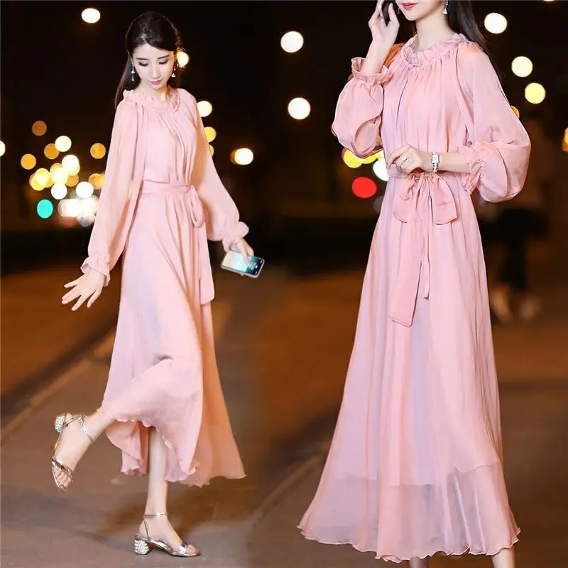 Fashion Lady High Waist A-line Lace-up Dresses Temperament V-neck Evening Dress Elegant Long Sleeve Pleated Banquet Dress TS938
Fashion Lady High Waist A-line Lace-up Dresses Temperament V-neck Evening Dress Elegant Long Sleeve Pleated Banquet Dress TS938