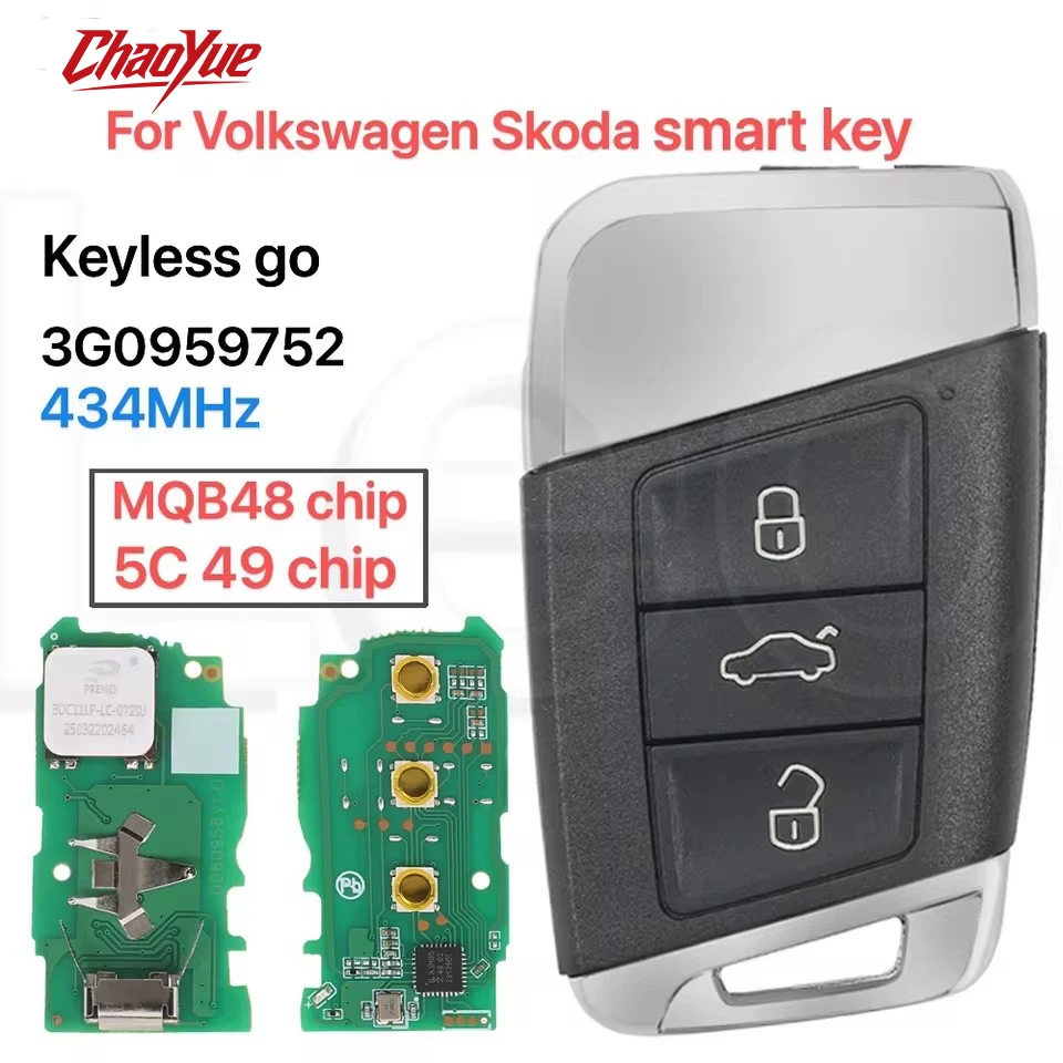 Chao 3G0959752 For VW Volkswagan Magotan B8 Passat Skoda Octavia A7 Variant 3button keyless go smart key 434MHz MQB48/NEW5C-chip
Chao 3G0959752 For VW Volkswagan Magotan B8 Passat Skoda Octavia A7 Variant 3button keyless go smart key 434MHz MQB48/NEW5C-chip