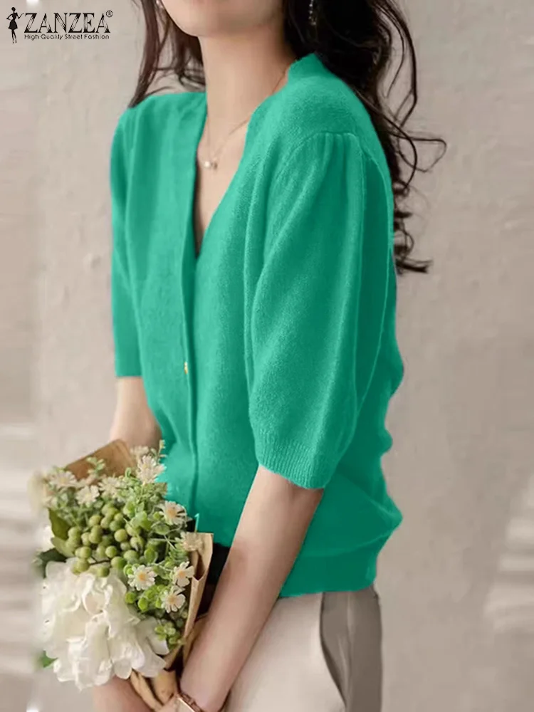 ZANZEA Summer Elegant Women T-shirts Casual Knitted Blouse Fashion Short Sleeve Office Wear Tees Stylsih V Neck Buttons Tops
ZANZEA Summer Elegant Women T-shirts Casual Knitted Blouse Fashion Short Sleeve Office Wear Tees Stylsih V Neck Buttons Tops