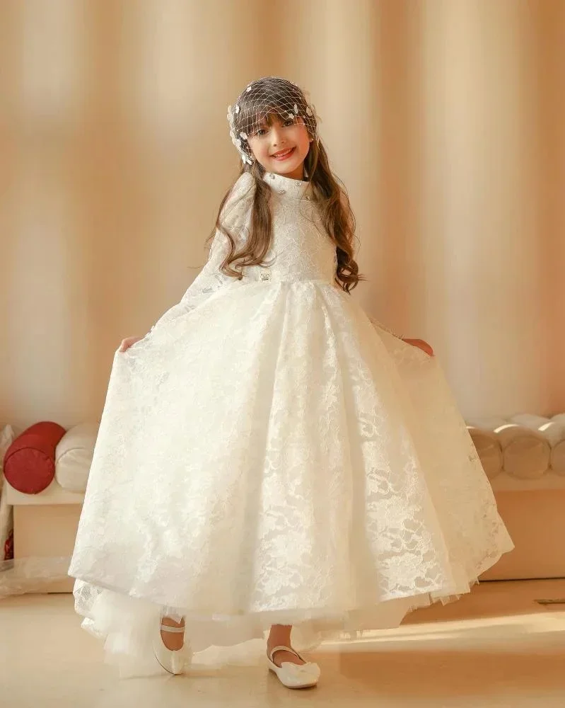 Lovely Flower Girl Dresses For Wedding Lace High Neck Full Sleeves Holy Kids First Communion Quinceanera Prom Gown Customized
Lovely Flower Girl Dresses For Wedding Lace High Neck Full Sleeves Holy Kids First Communion Quinceanera Prom Gown Customized