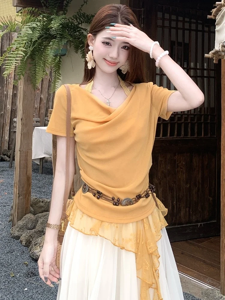 Summer Unique Beautiful Yellow Short Sleeve Design Sense Gauze Slimming Personality Top White Half Skirt Korean Style Co...
Summer Unique Beautiful Yellow Short Sleeve Design Sense Gauze Slimming Personality Top White Half Skirt Korean Style Co...