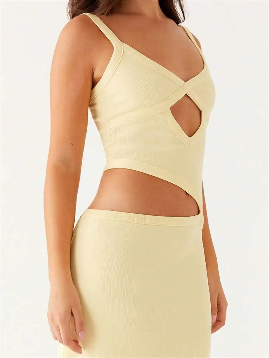 Women Sleeveless V-Neck Hollow Out Cut Out Crop Top And Skirt Set Summer Party Dress
Women Sleeveless V-Neck Hollow Out Cut Out Crop Top And Skirt Set Summer Party Dress