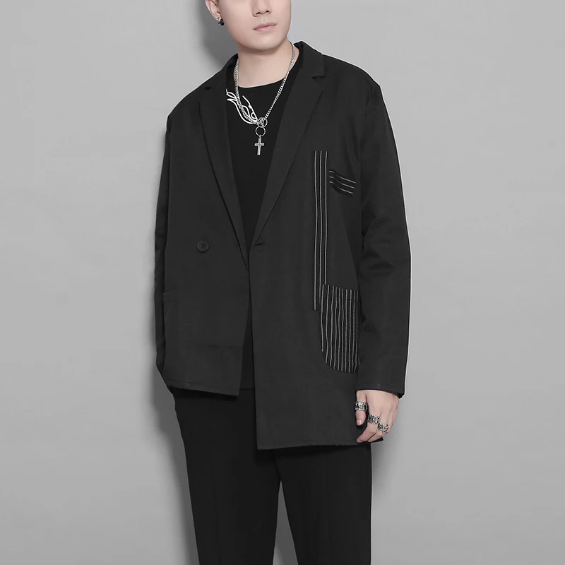 Original Design Men's Trendy Irregular Line Patchwork Asymmetric Hem Minimalist Stripe Black Loose Casual Fashion Outerwear
Original Design Men's Trendy Irregular Line Patchwork Asymmetric Hem Minimalist Stripe Black Loose Casual Fashion Outerwear