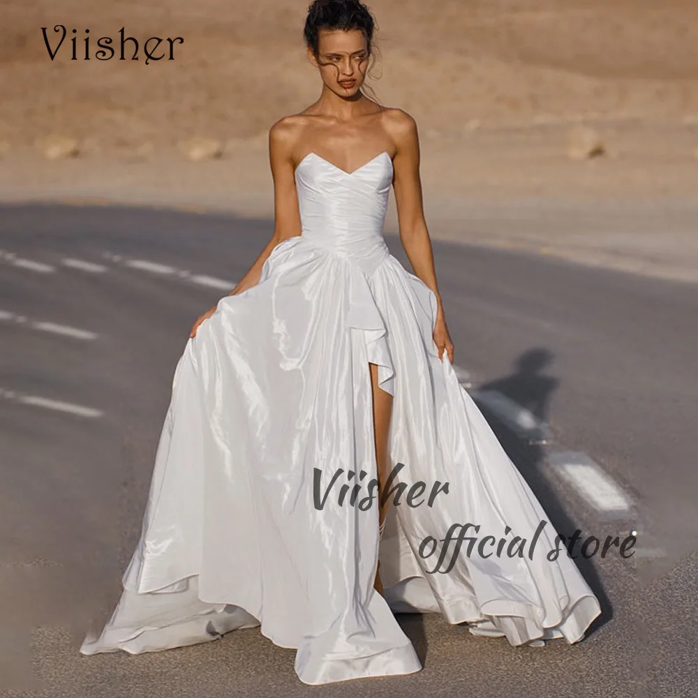 Viisher White Pleats Satin A Line Wedding Dresses Sexy Sweetheart Leg Split Beach Bridal Gowns Backless Long Bride Dress
Viisher White Pleats Satin A Line Wedding Dresses Sexy Sweetheart Leg Split Beach Bridal Gowns Backless Long Bride Dress
