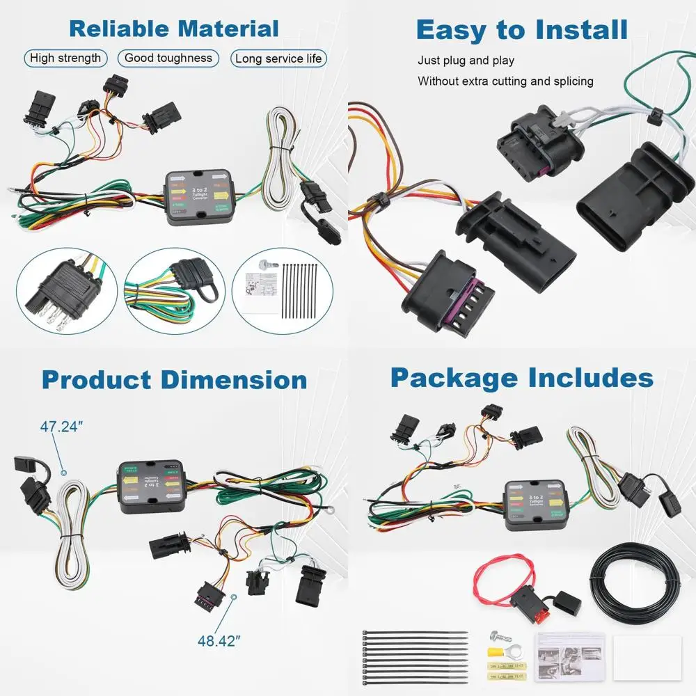 Комплект 4-контактных жгутов проводов прицепа, совместимый с Tesla Model 3 Y 2017-2024, замена для 118869 для подключения фонарей прицепа
Комплект 4-контактных жгутов проводов прицепа, совместимый с Tesla Model 3 Y 2017-2024, замена для 118869 для подключения фонарей прицепа