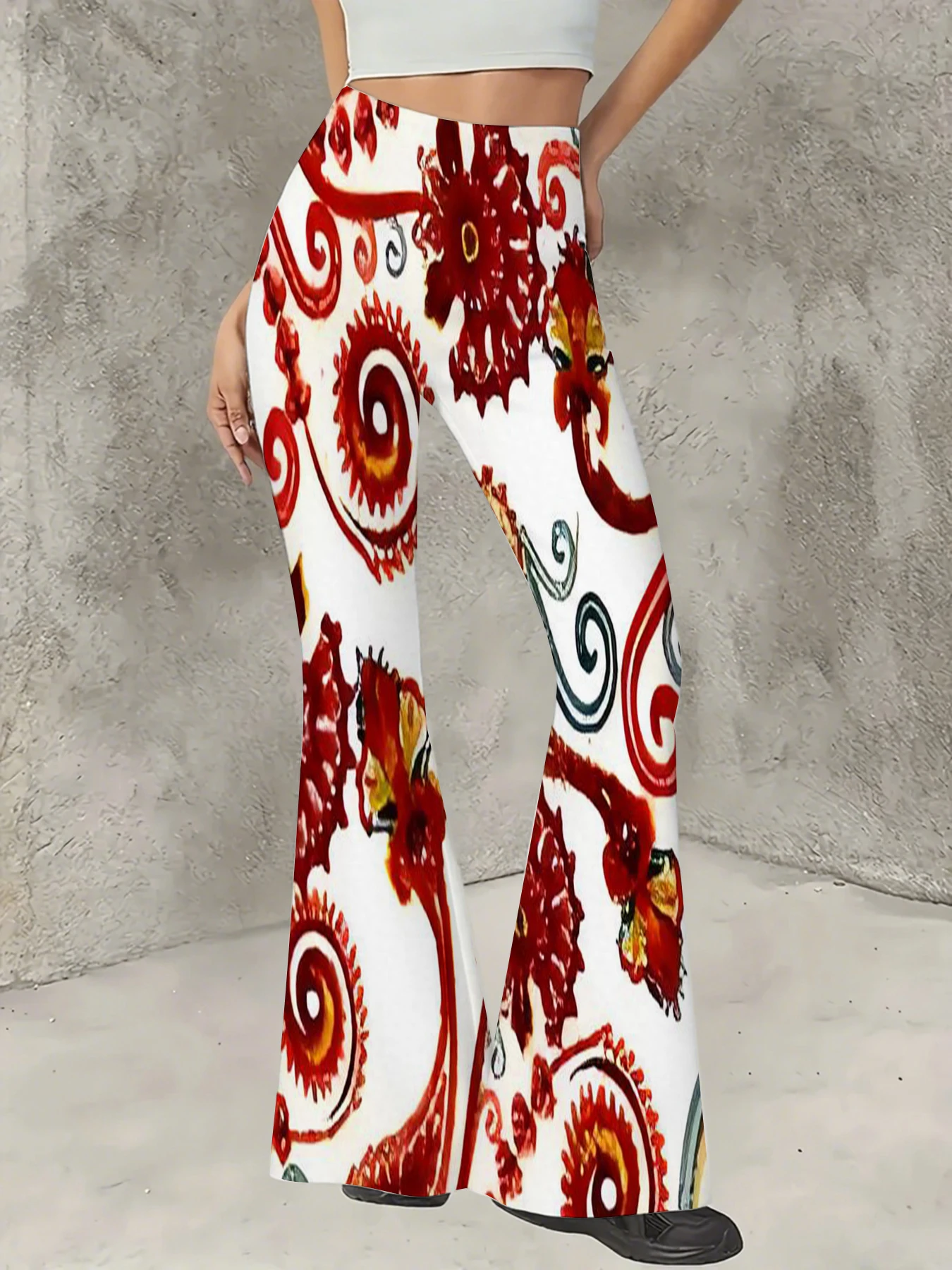Vintage Red Floral Swirl Print High Waist Flared Pants Women Casual Trousers
Vintage Red Floral Swirl Print High Waist Flared Pants Women Casual Trousers