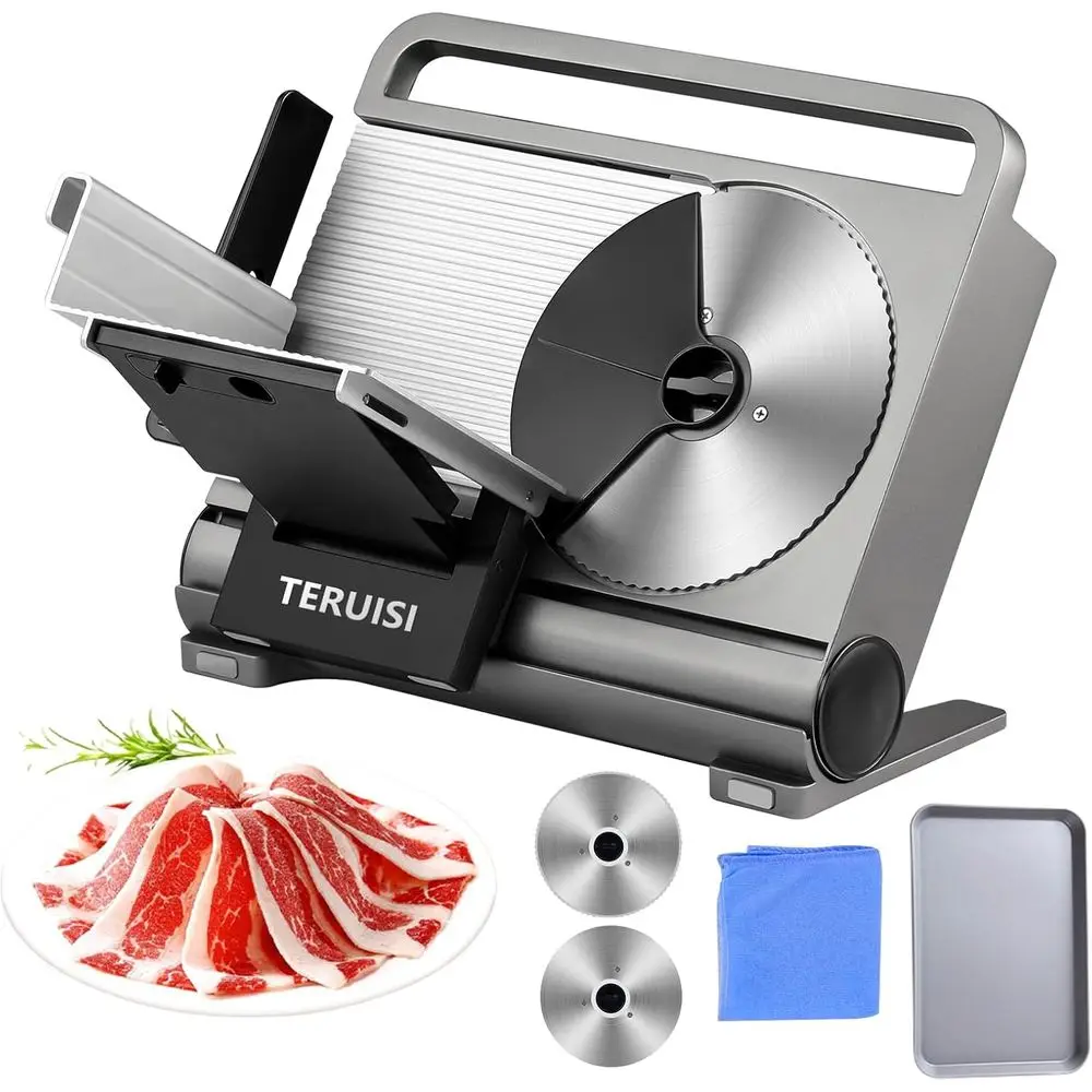 Meat Slicer, 200W Electric Meat Slicer hine ood Slicer, oldable Deli Meat Cutter With 2 Removable 7.5" StainlSteel Blade, 0-15mm
Meat Slicer, 200W Electric Meat Slicer hine ood Slicer, oldable Deli Meat Cutter With 2 Removable 7.5" StainlSteel Blade, 0-15mm