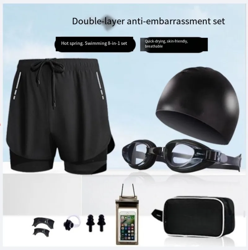 Men's Swimming Suit Set:Swim Trunks Goggles Cap, Anti-embarrassment Beach Shorts for Pool Beach
Men's Swimming Suit Set:Swim Trunks Goggles Cap, Anti-embarrassment Beach Shorts for Pool Beach