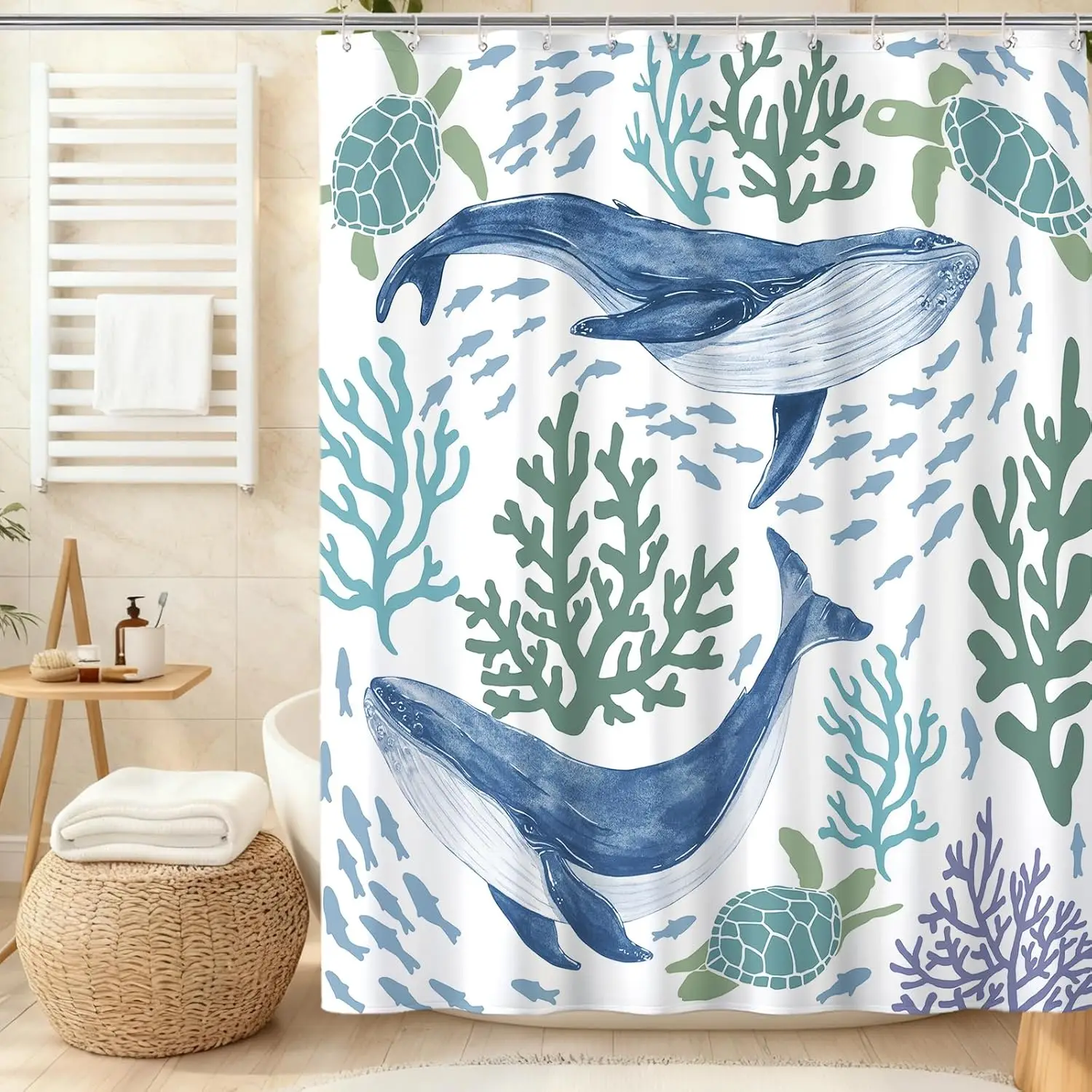 Ocean Whale Turtle Shower Curtain Nautical Decor Marine Life Set Underwater Sea Theme Beach House Blue with Hooks
Ocean Whale Turtle Shower Curtain Nautical Decor Marine Life Set Underwater Sea Theme Beach House Blue with Hooks