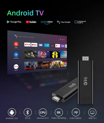 Android13 Mini Smart TV Stick 4K HDR10 Bluetooth Google Assistant AllwinnerH313 Quad Core Cortex A53ATV Media Player 2GB16GB Q6