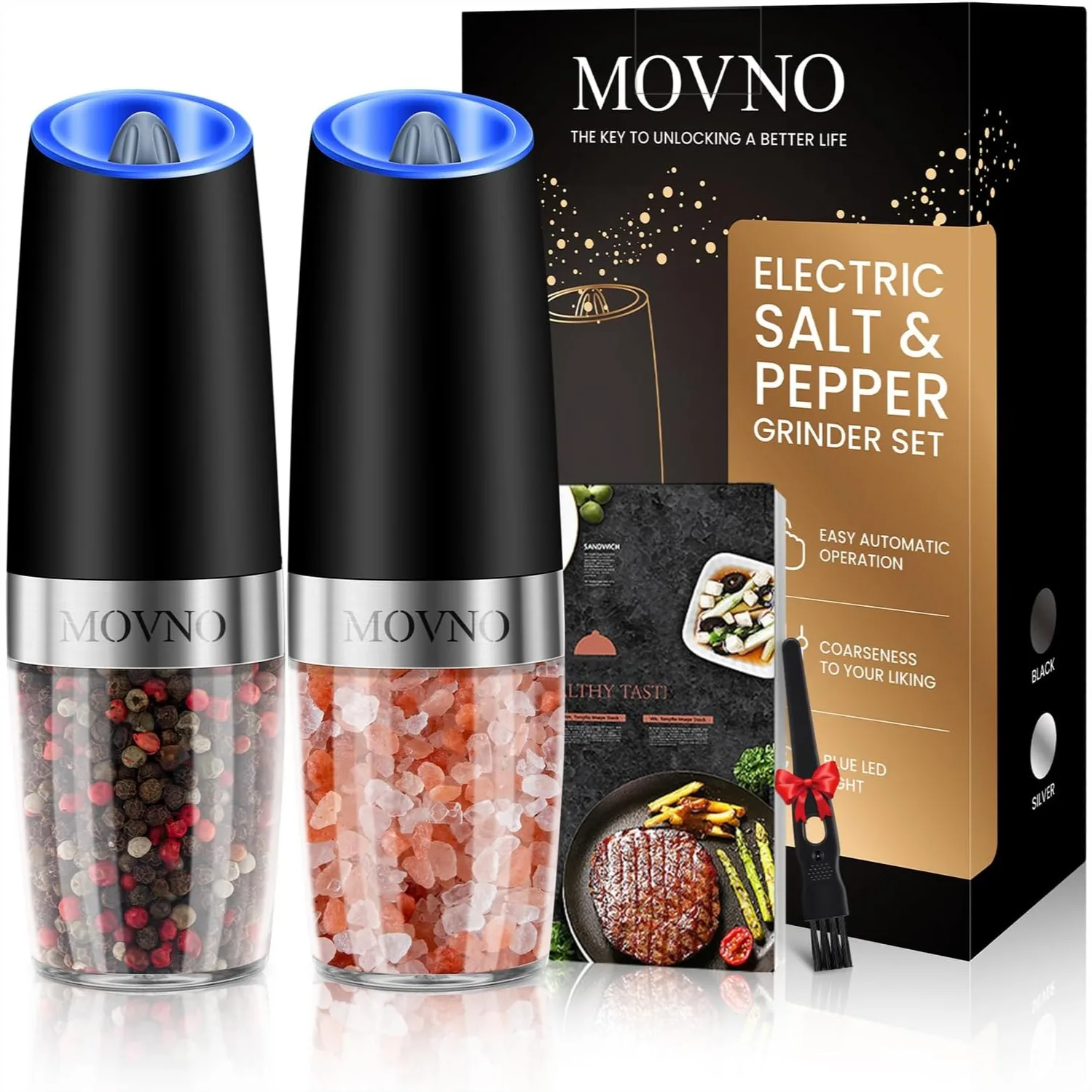 Electric Salt and Pepper Grinder Set with LED Light, One-Hand Operation, Adjustable Coarseness, Battery Powered in Black
Electric Salt and Pepper Grinder Set with LED Light, One-Hand Operation, Adjustable Coarseness, Battery Powered in Black