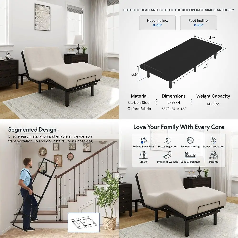 Queen Adjustable Bed Frame with Massage, Electric Bed Base with Head amp Foot Incline, USBA amp USBC Ports, LED UnderBed Lighti
Queen Adjustable Bed Frame with Massage, Electric Bed Base with Head amp Foot Incline, USBA amp USBC Ports, LED UnderBed Lighti