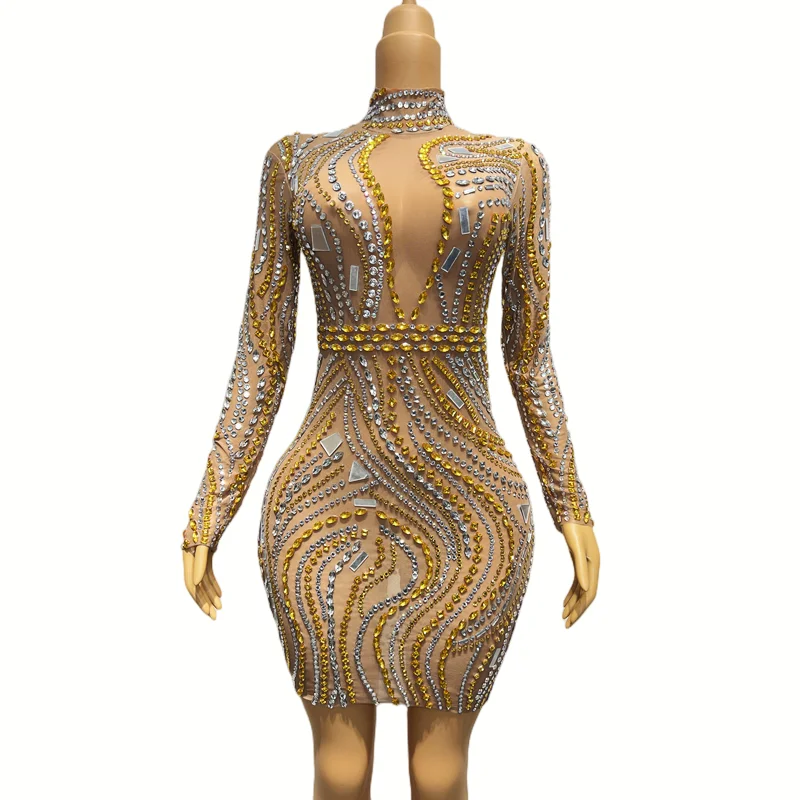 Sexy Silver Rhinestones Mesh Transparent Short Dress Women Singer Stage Performance Clothes Birthday Evening Celebrate Costume
Sexy Silver Rhinestones Mesh Transparent Short Dress Women Singer Stage Performance Clothes Birthday Evening Celebrate Costume